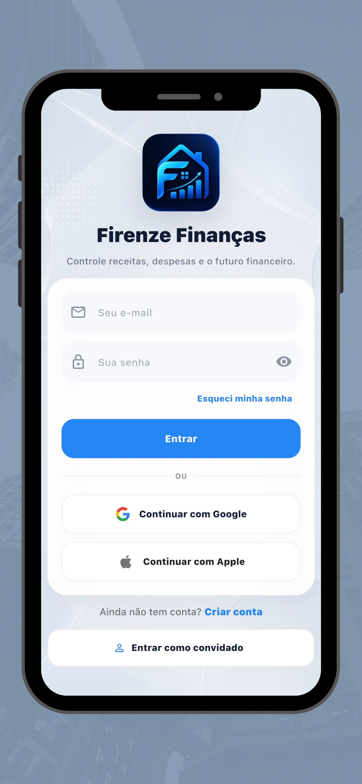 Tela de login do Firenze Finanças