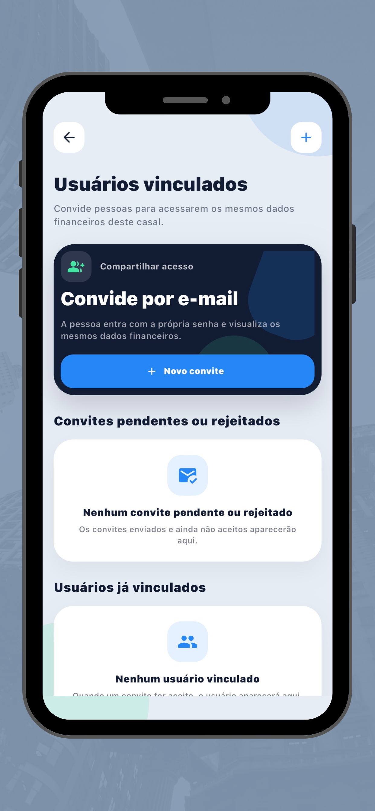 Tela de usuários vinculados do Firenze Finanças